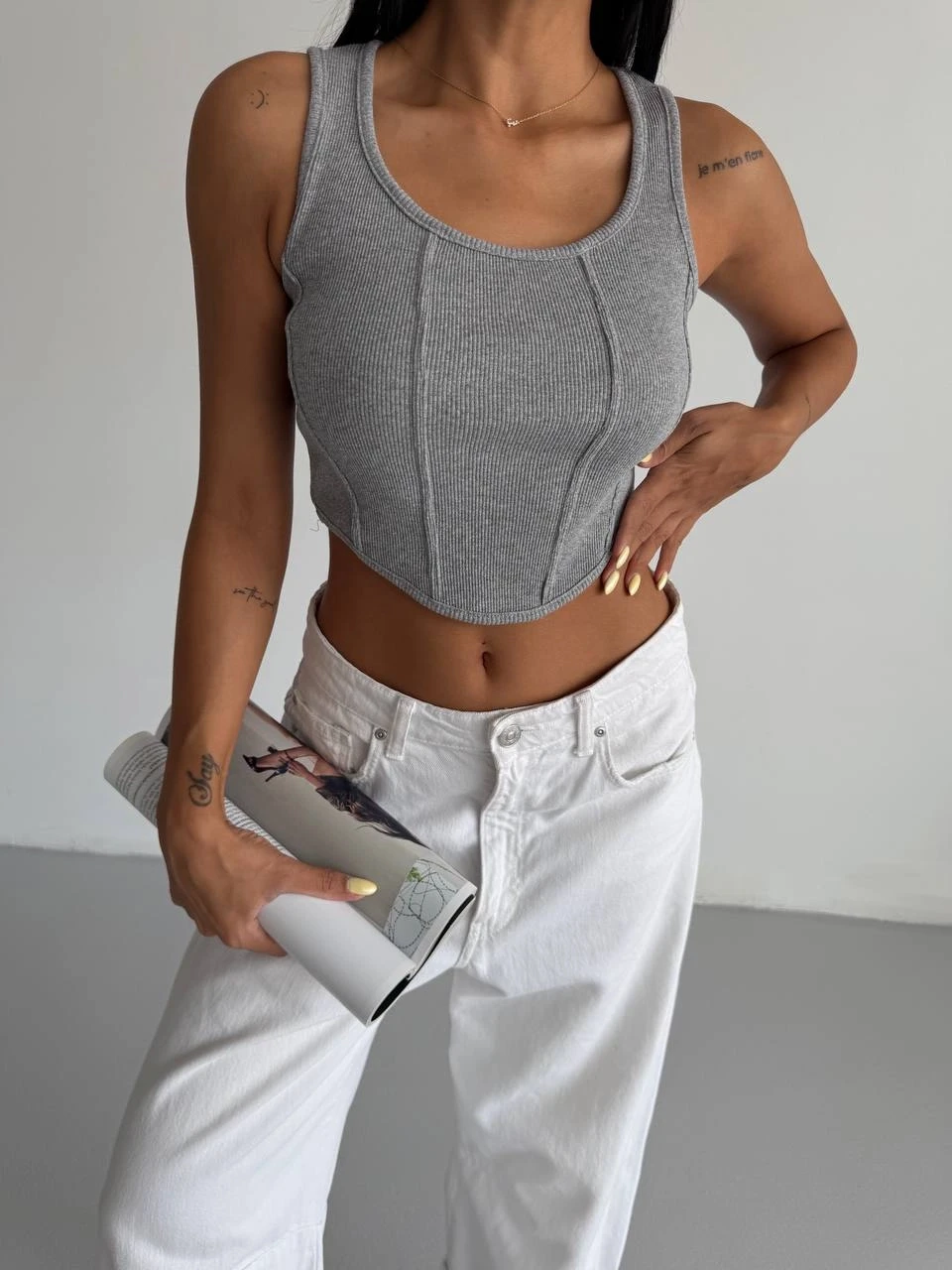 Kaşkorse Crop Bluz Gri