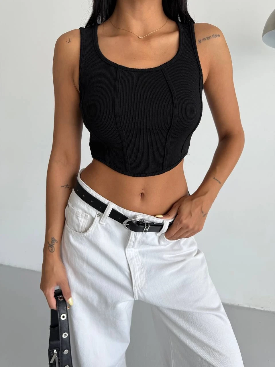 Kaşkorse Crop Bluz Siyah
