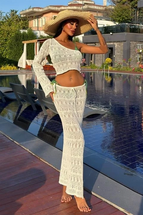 Katy Ajurlu Tek Kol Takım Beyaz