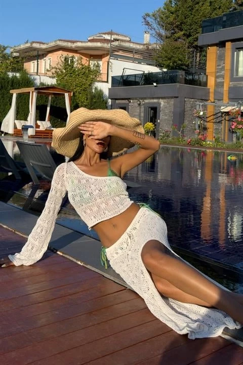 Katy Ajurlu Tek Kol Takım Beyaz