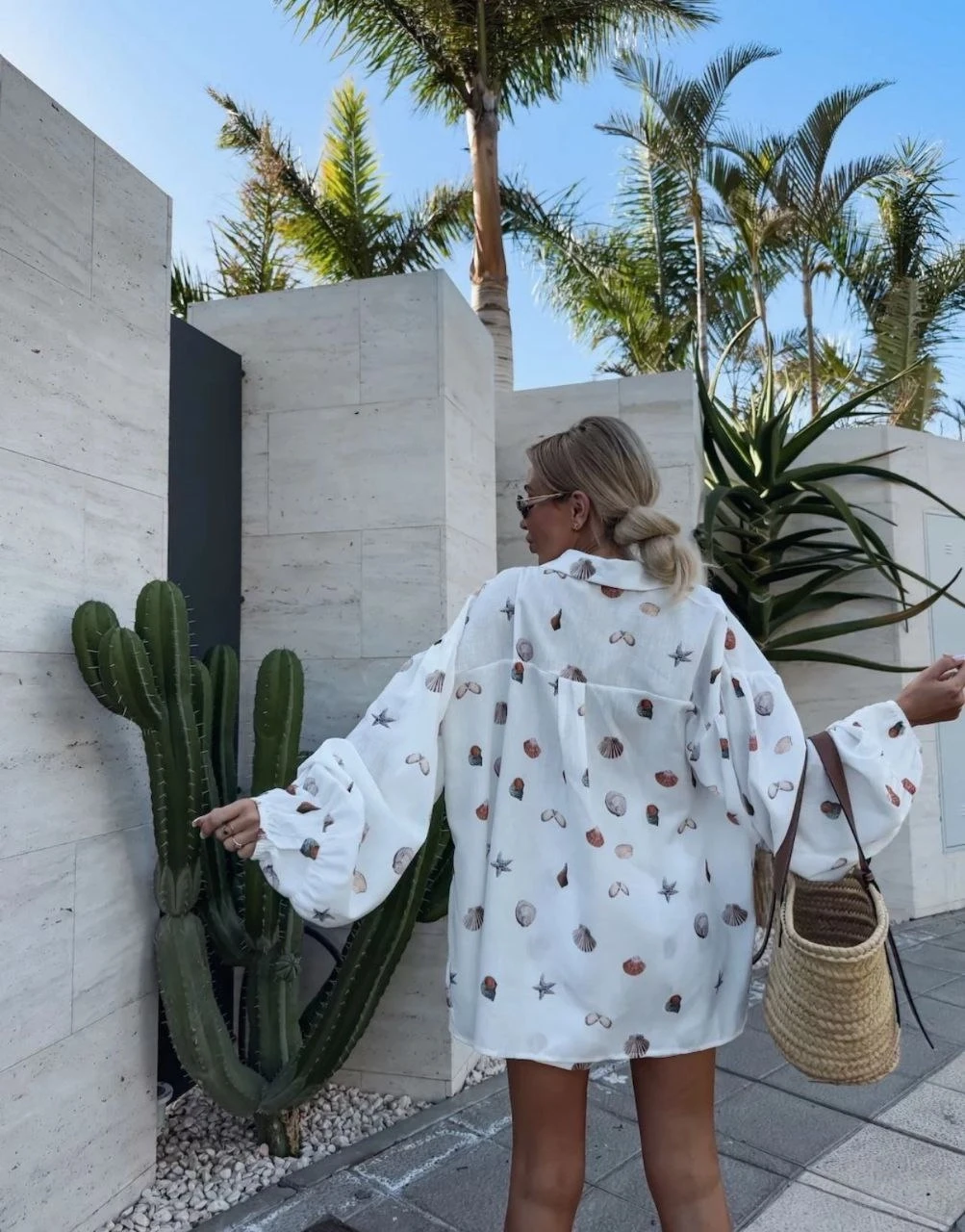 Keten Desenli Şortlu Takım Beyaz