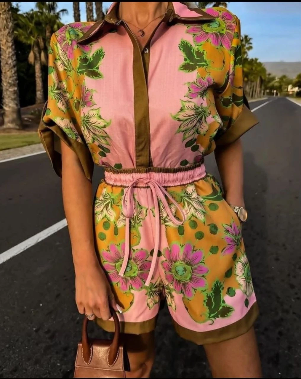 Keten Kumas Baskılı Şortlu Takım