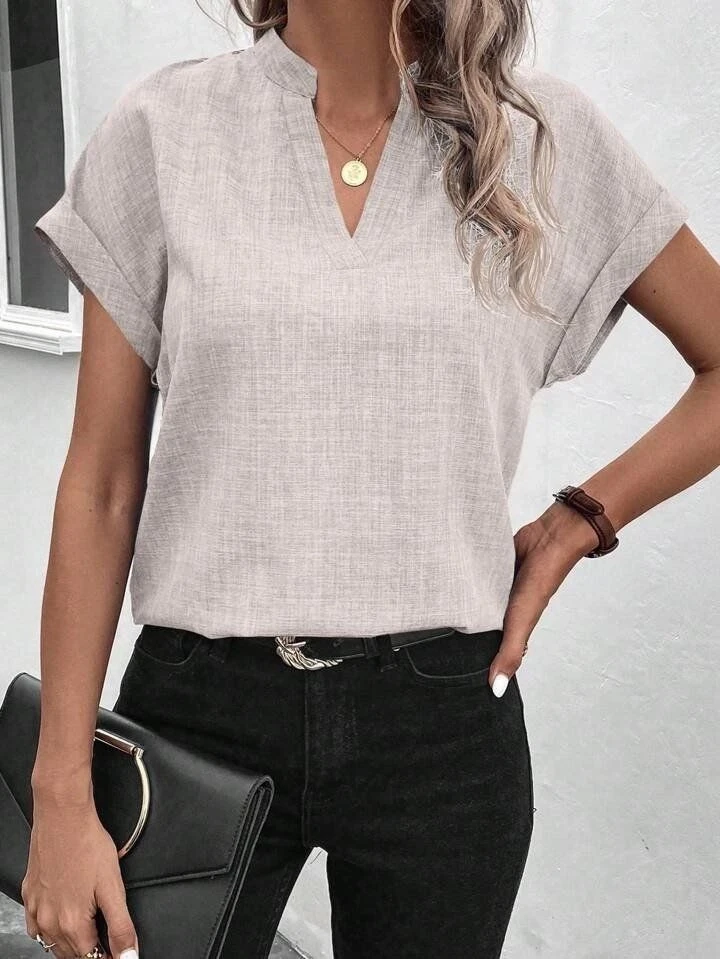 Kısa Kollu Hakim Yaka Sofya Bluz Bej