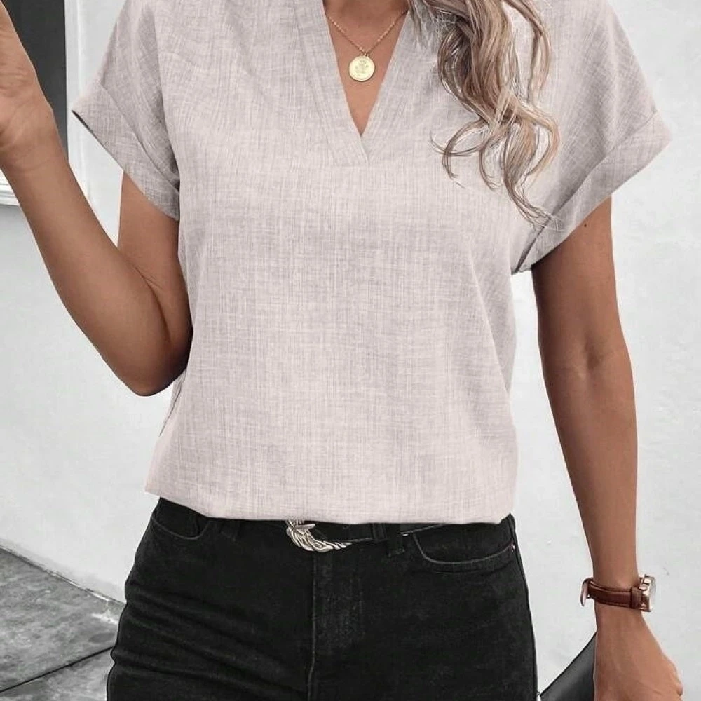 Kısa Kollu Hakim Yaka Sofya Bluz Bej