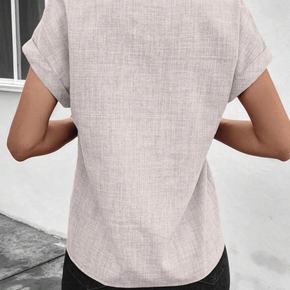 Kısa Kollu Hakim Yaka Sofya Bluz Bej