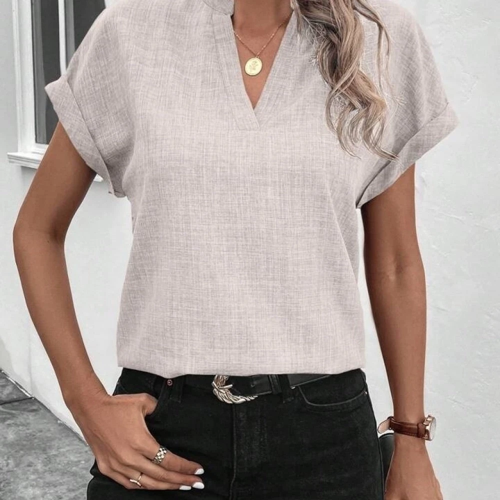 Kısa Kollu Hakim Yaka Sofya Bluz Bej