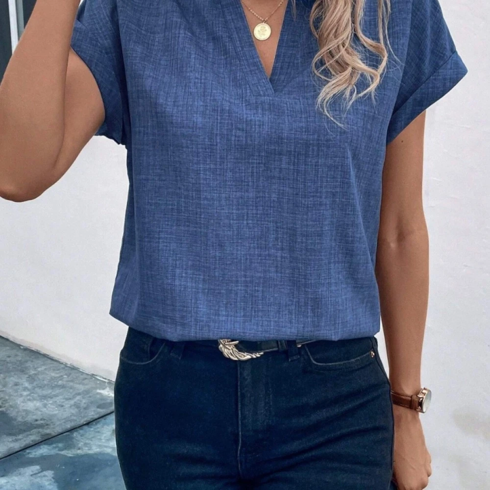 Kısa Kollu Hakim Yaka Sofya Bluz Lacivert