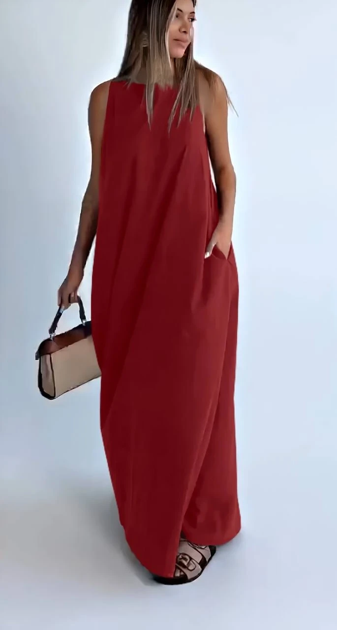 Modal Kumaş Cepli Elbise Bordo