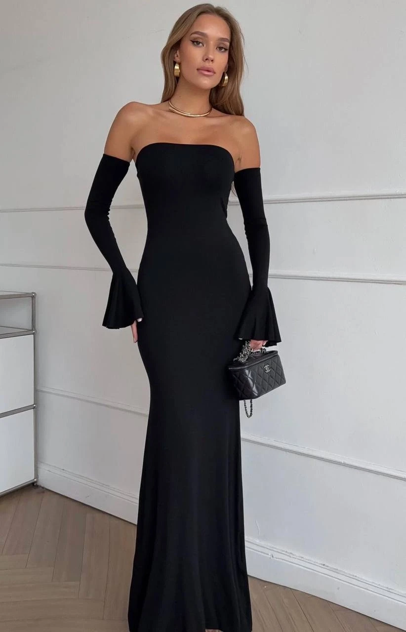 Modal Kumaş Straplez Maxi Boy Elbise