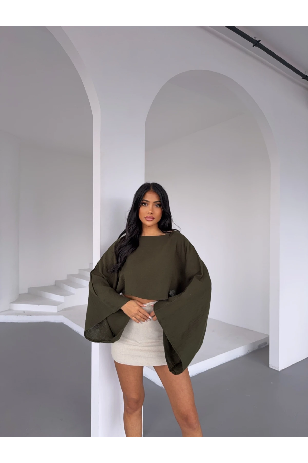 Müslin Keten Bluz Haki