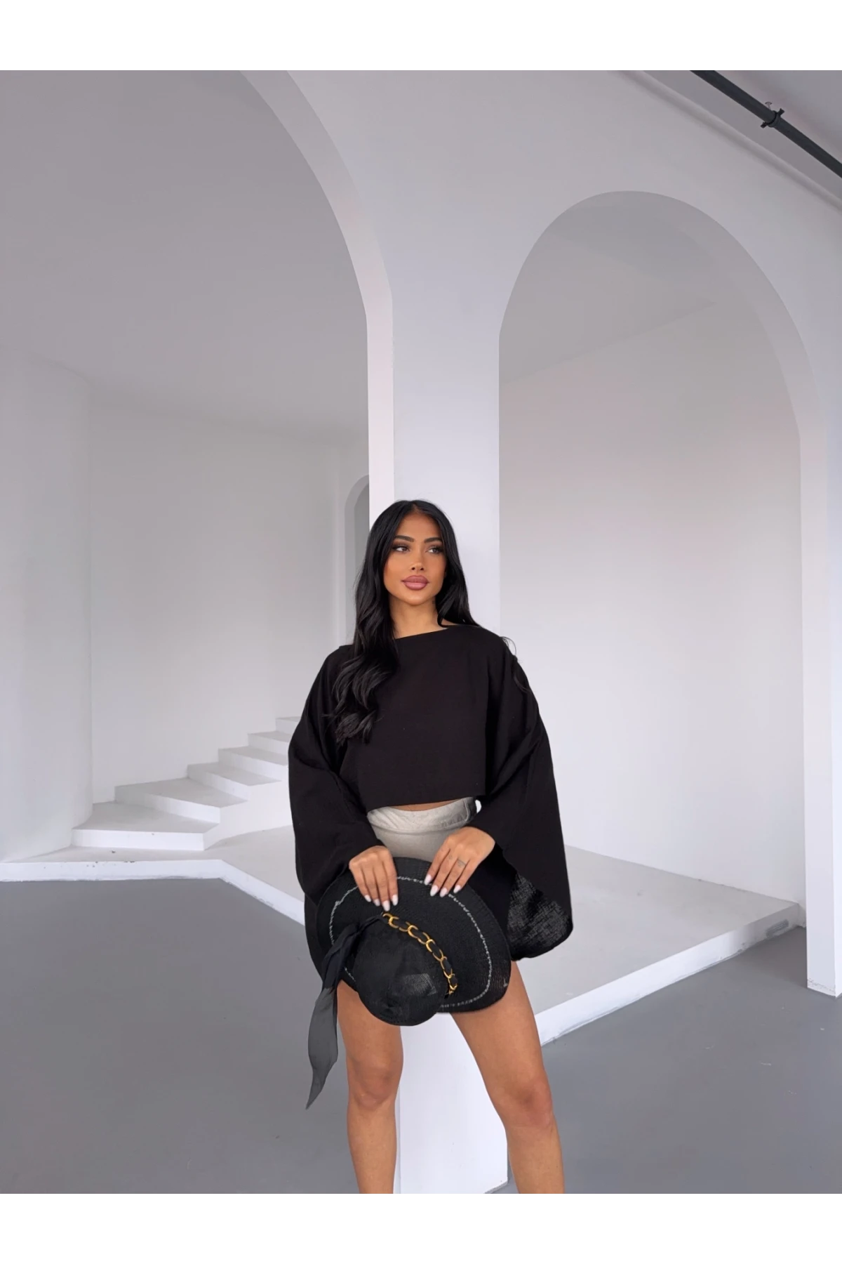 Müslin Keten Bluz Siyah