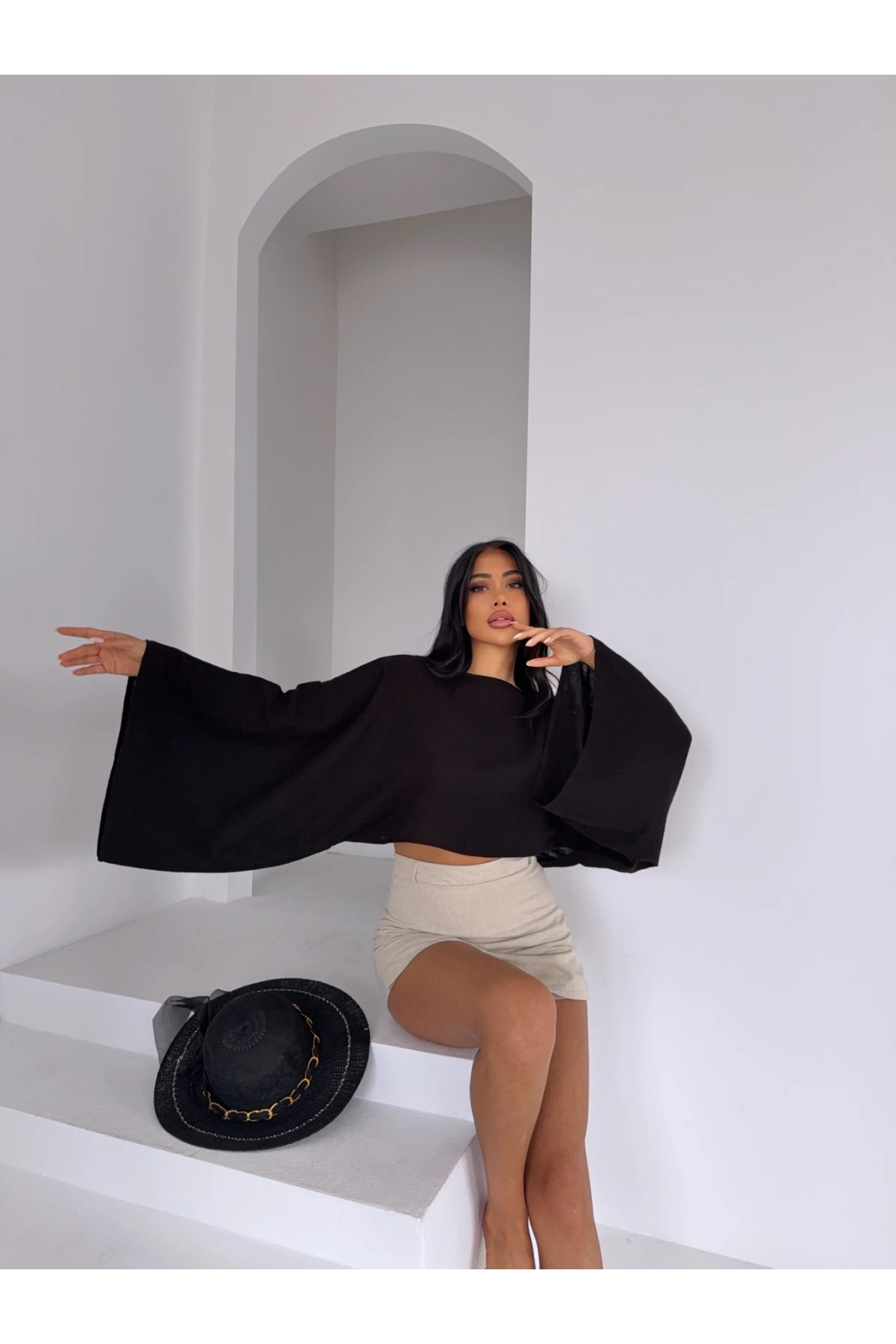 Müslin Keten Bluz Siyah