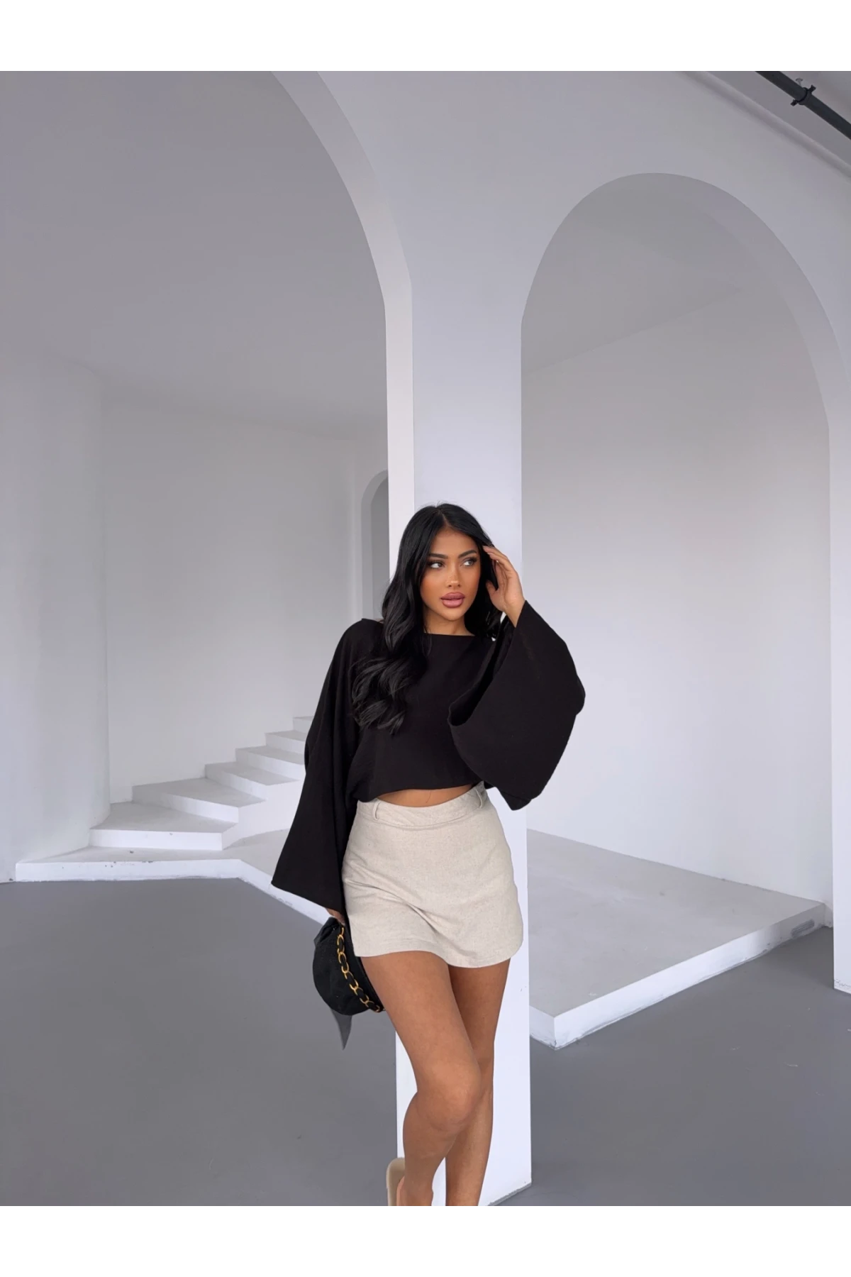 Müslin Keten Bluz Siyah