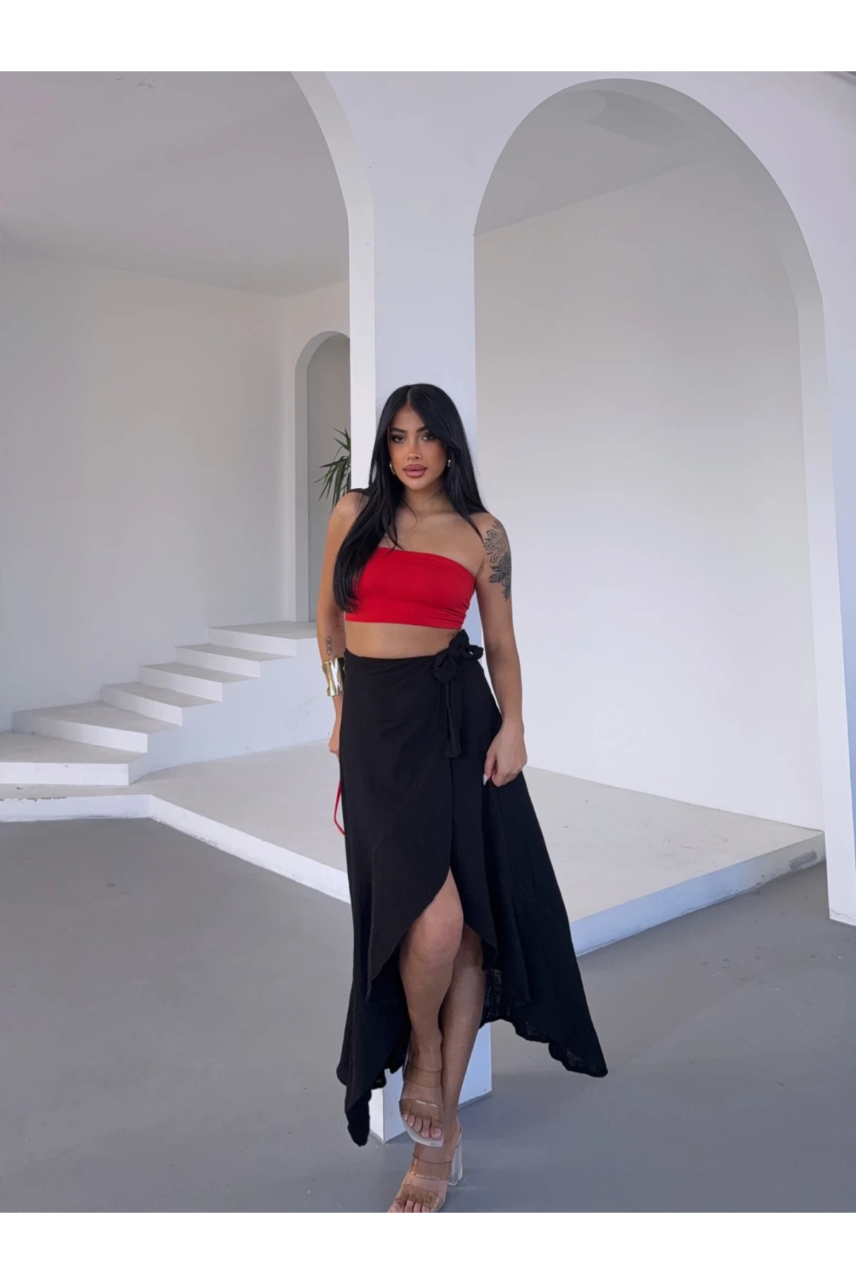 Müslin Kumaş Asimetrik Etek Siyah