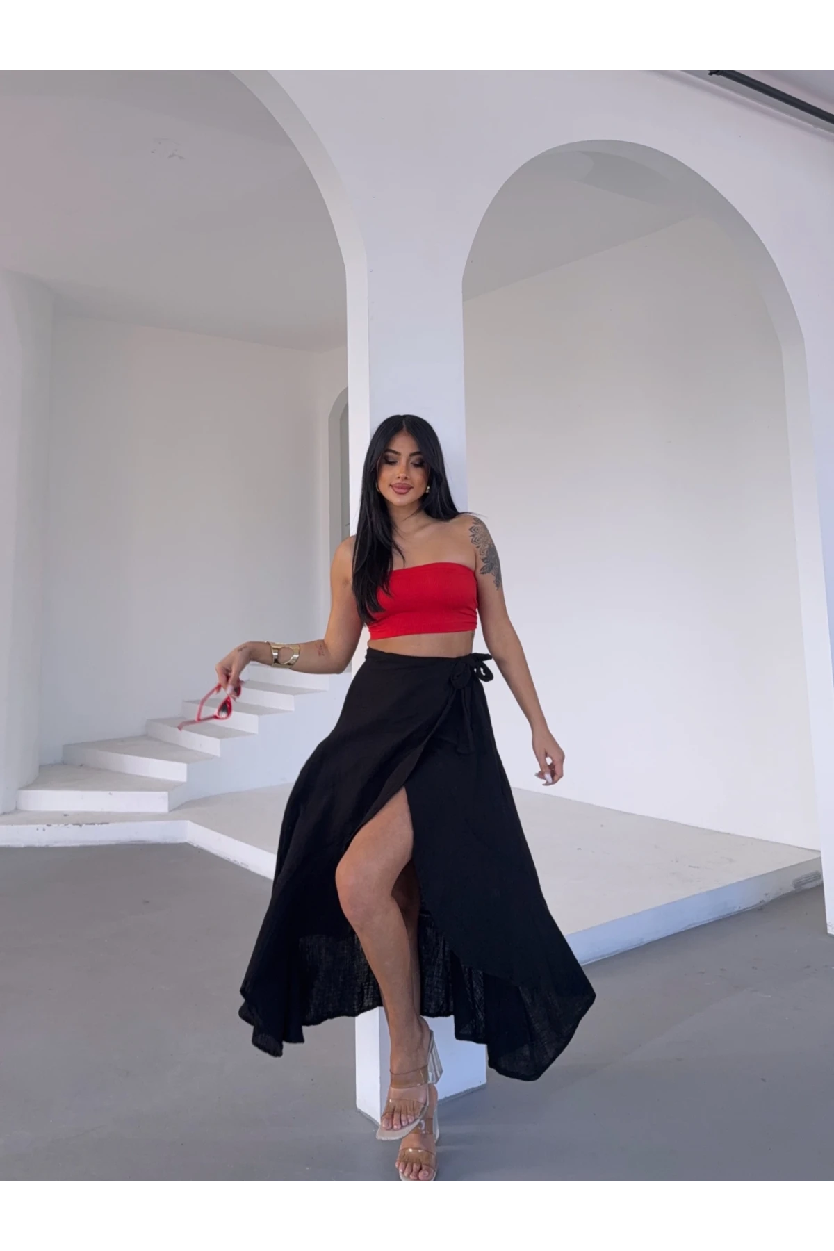 Müslin Kumaş Asimetrik Etek Siyah