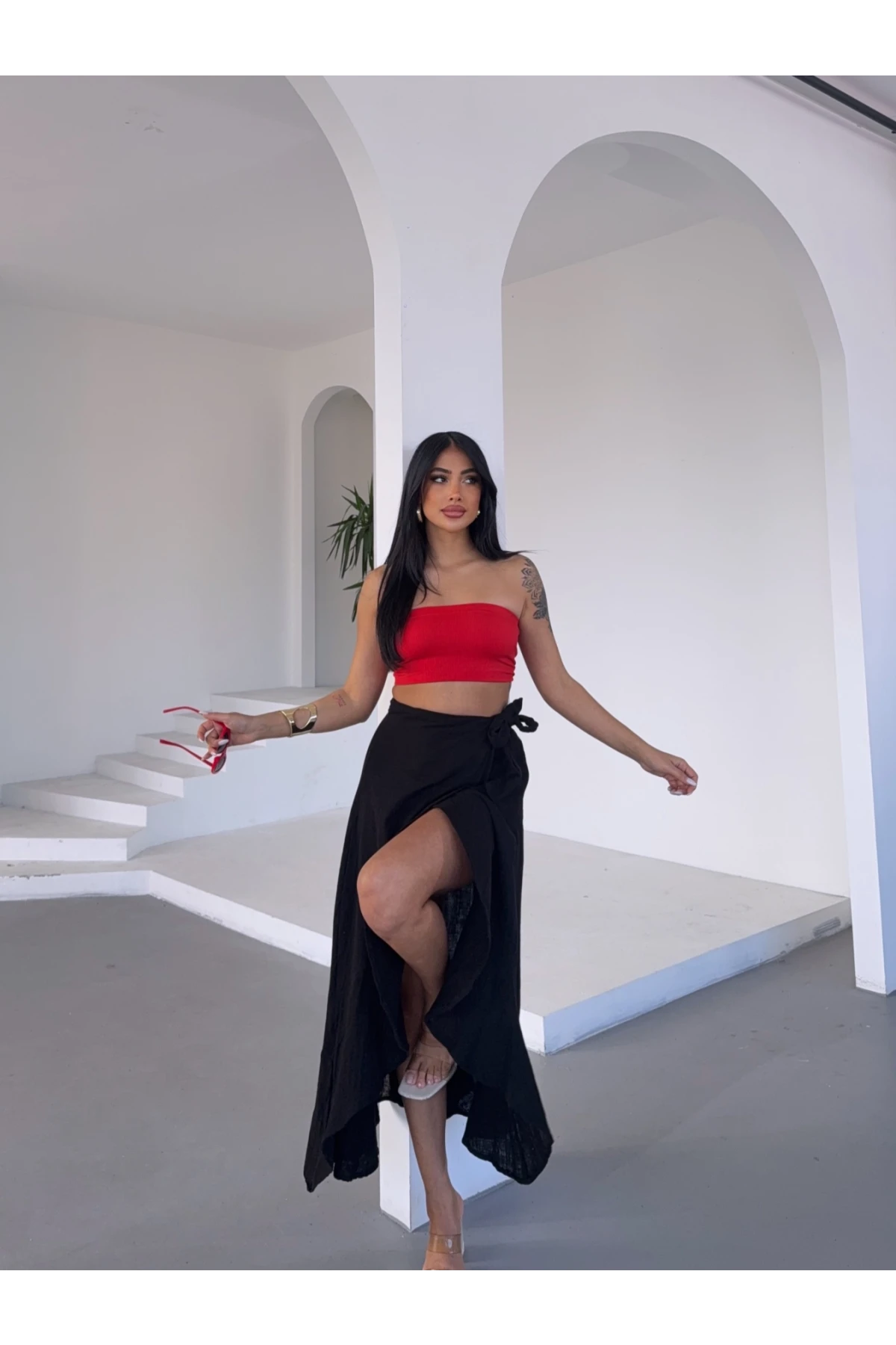 Müslin Kumaş Asimetrik Etek Siyah