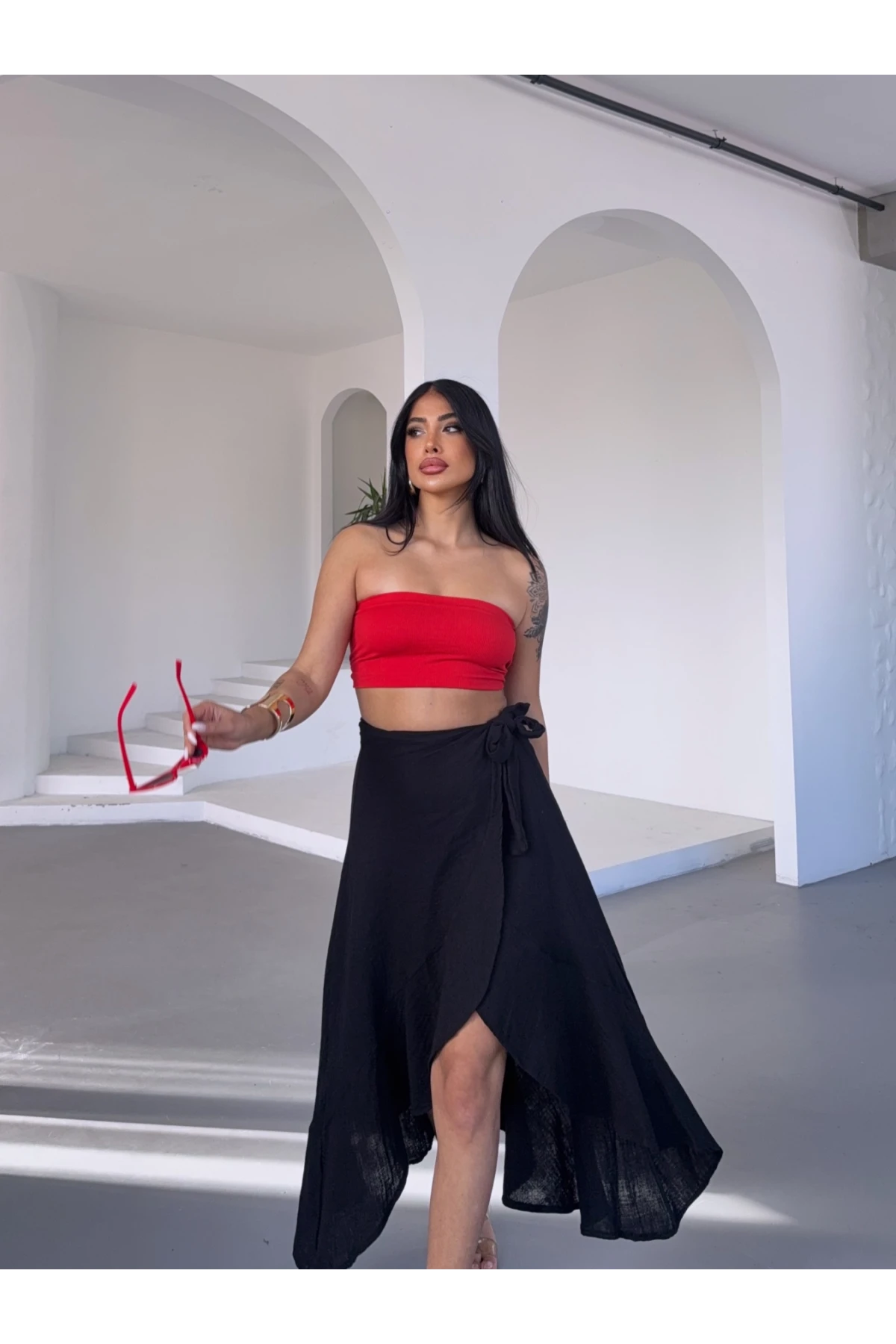 Müslin Kumaş Asimetrik Etek Siyah