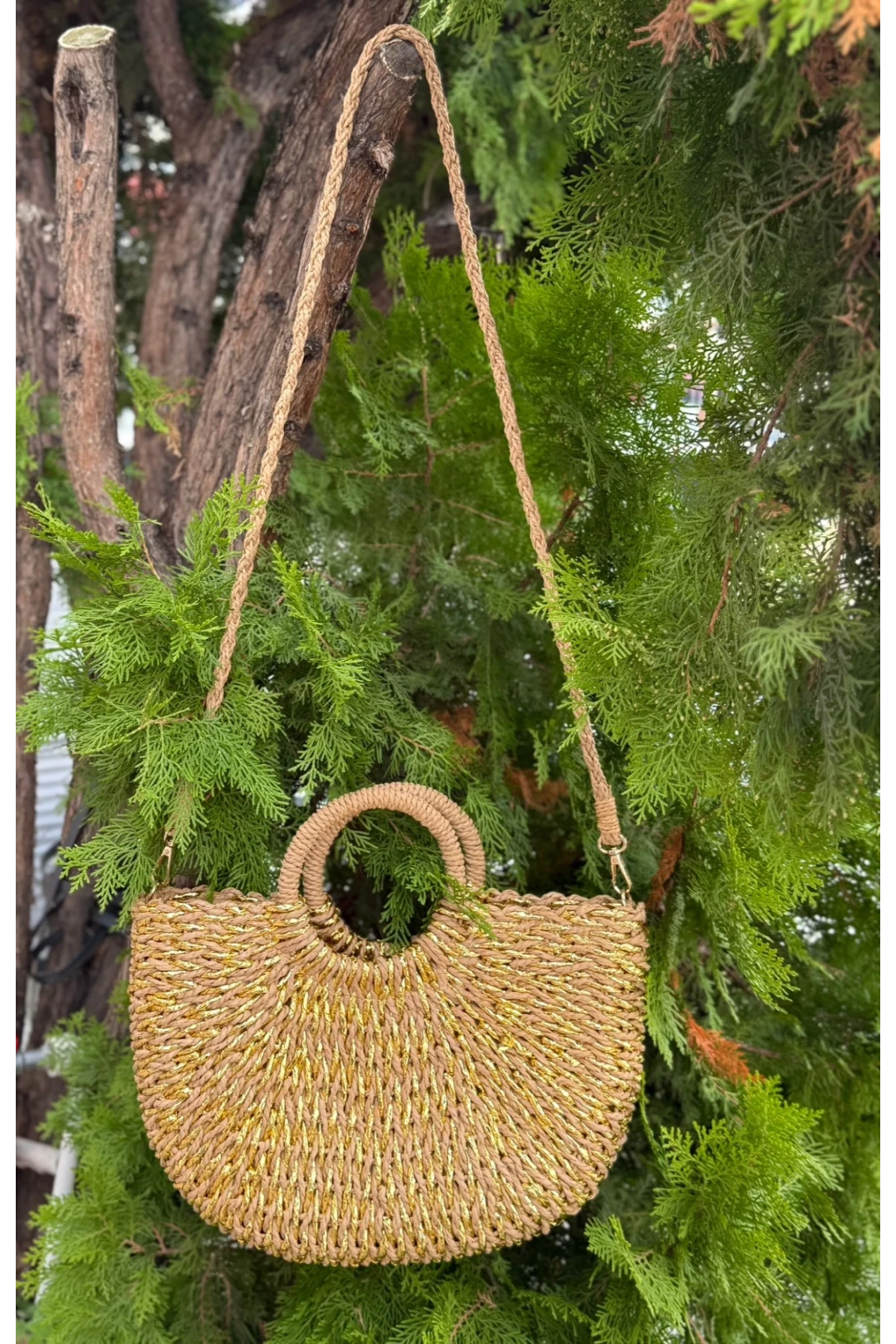 NWC-1013 El Örgüsü Camel Hasır Çanta