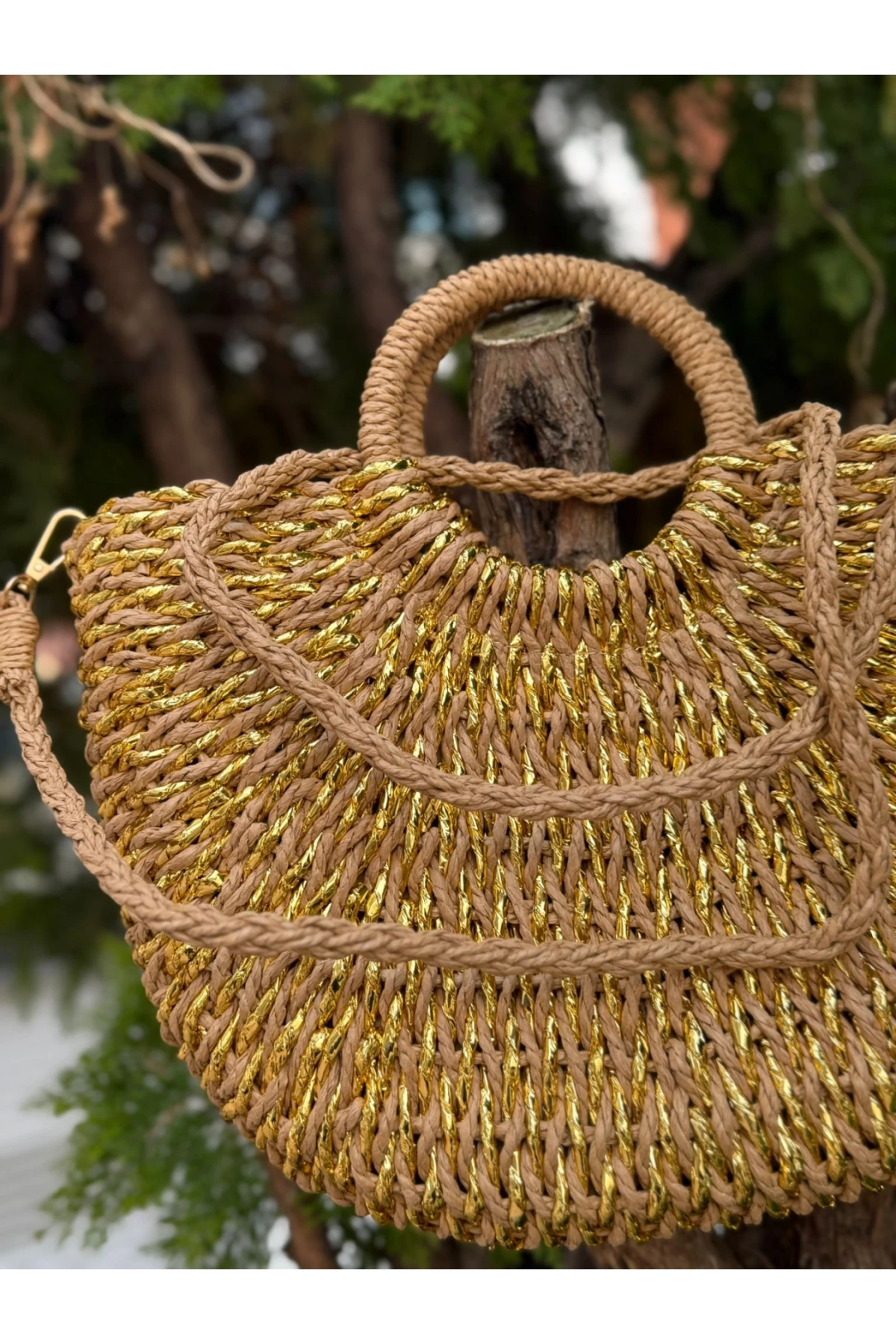 NWC-1013 El Örgüsü Camel Hasır Çanta