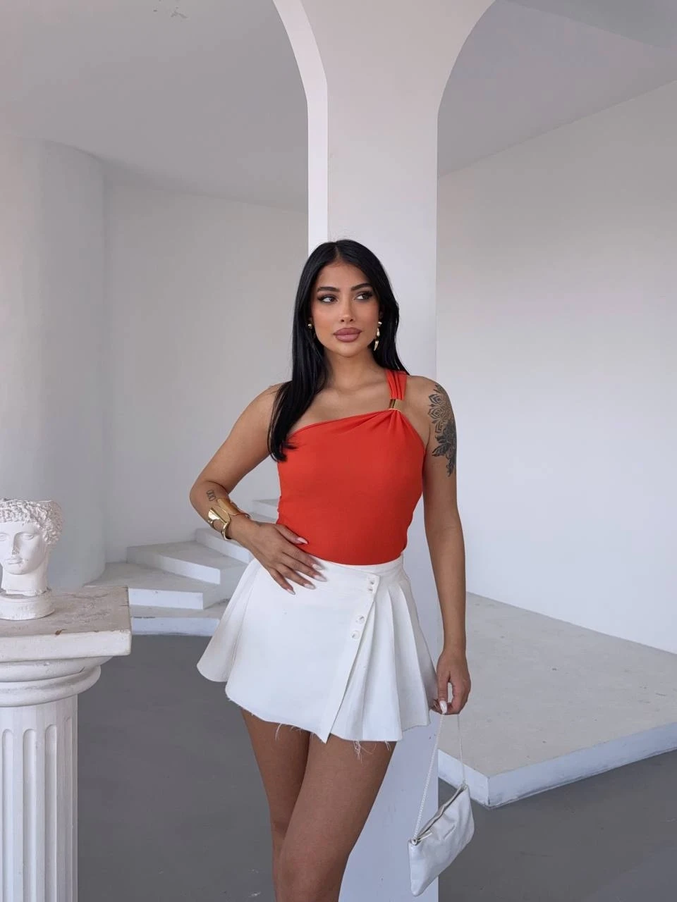 Ottoman Omuz Detay Bluz Turuncu