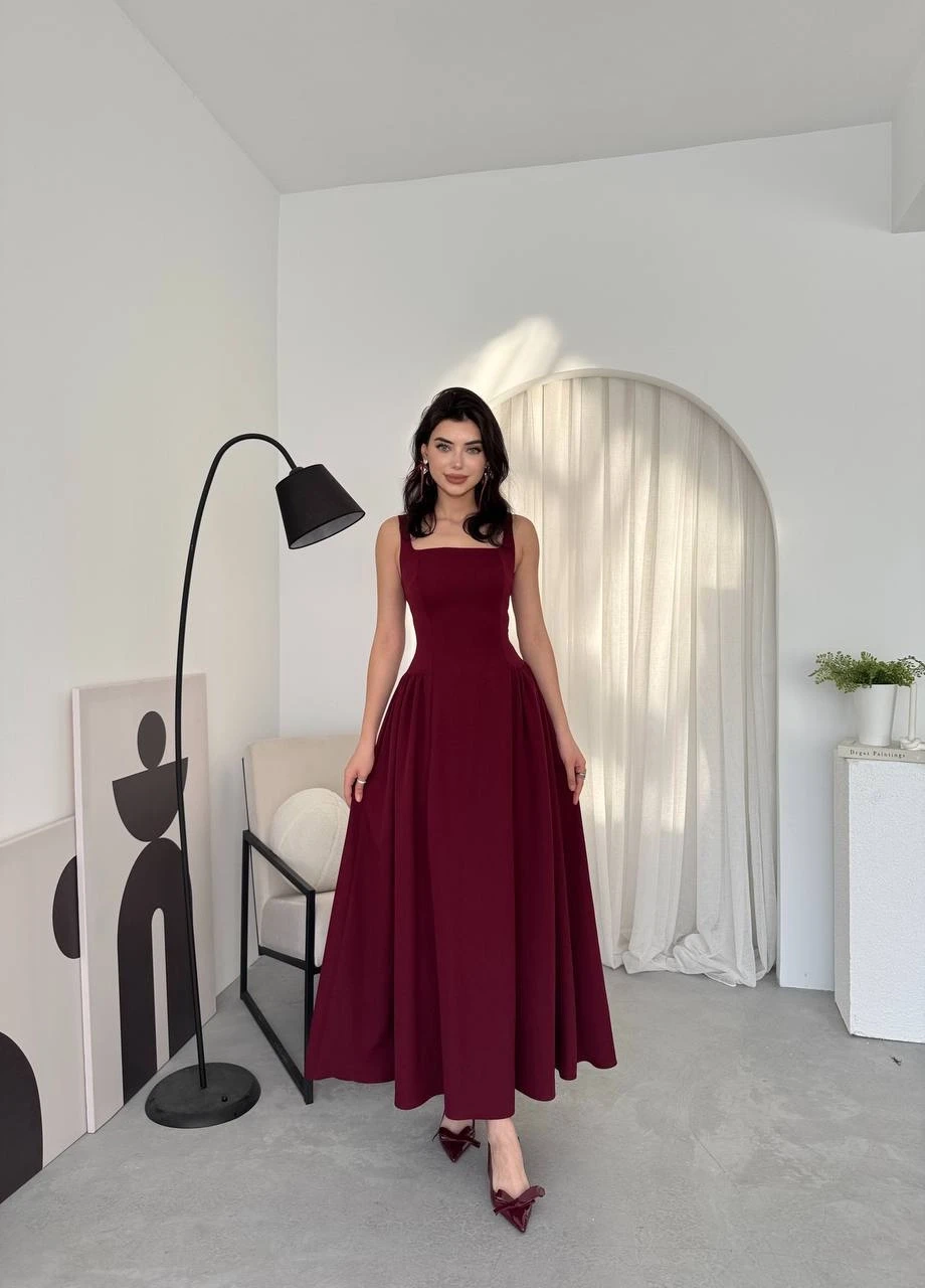 Piliseli Elbise Bordo