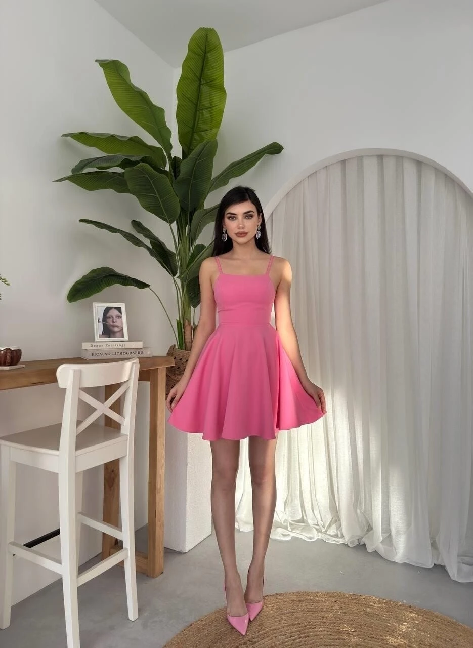 Pole İp Askılı Elbise Pembe