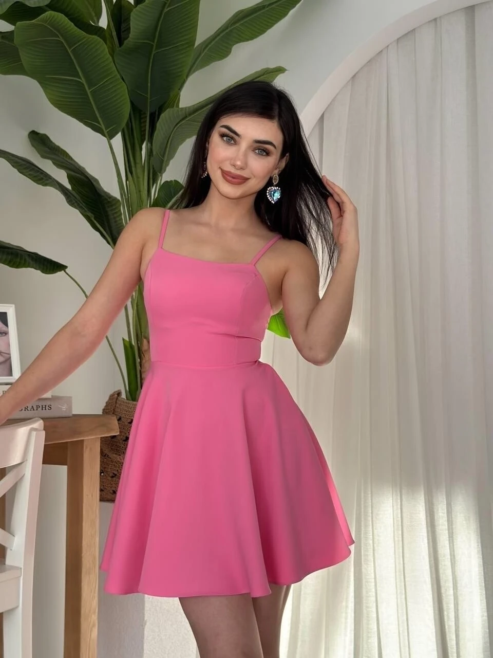 Pole İp Askılı Elbise Pembe