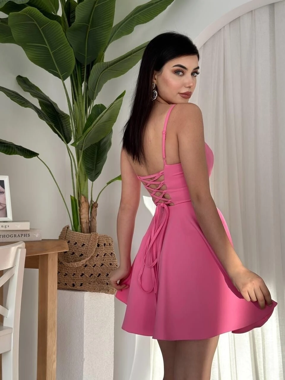 Pole İp Askılı Elbise Pembe