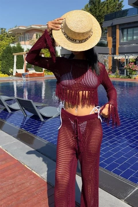 Püskül Detaylı Ajurlu Triko Takım