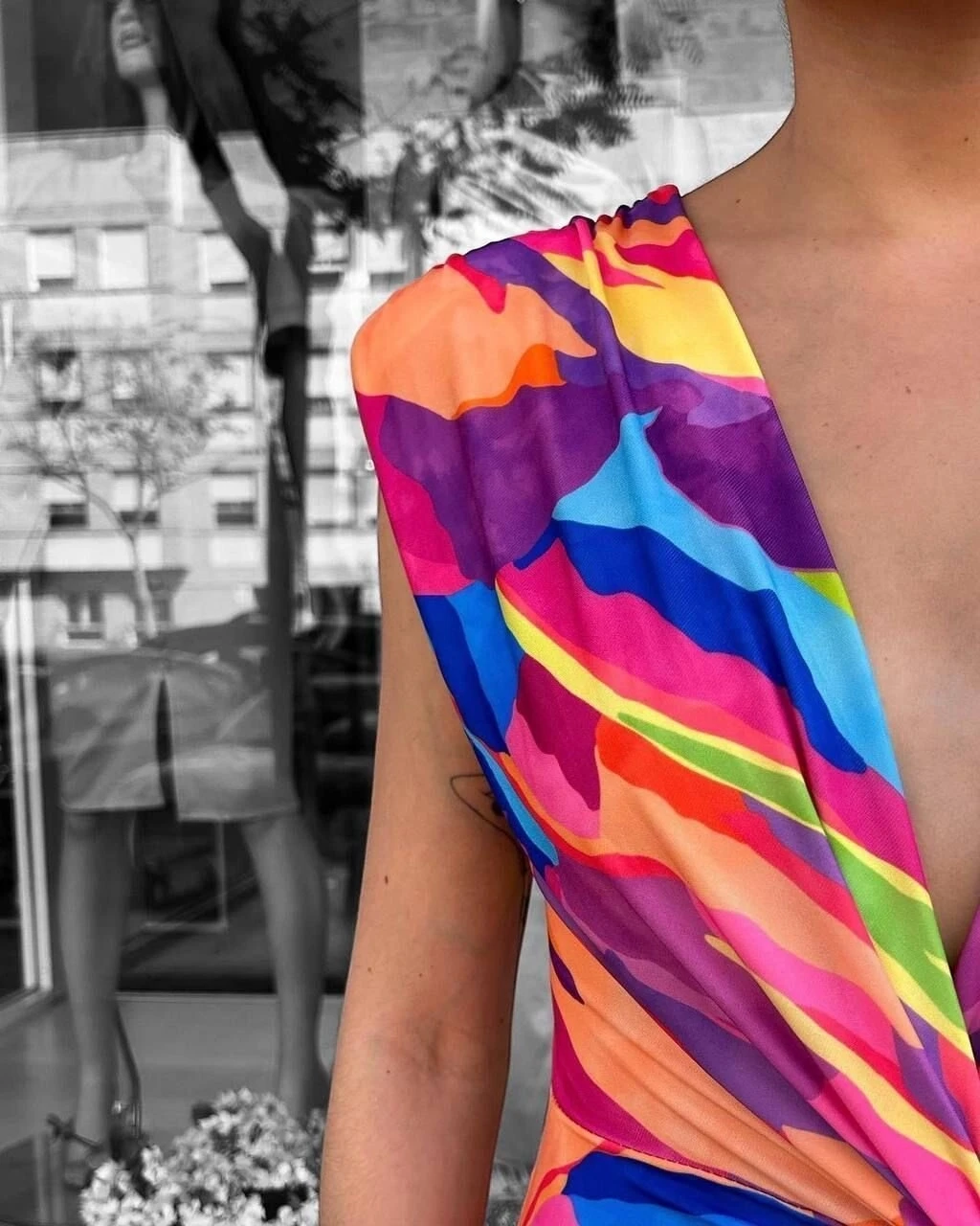 Renkli Skuba Kumaş Tasarım Elbise