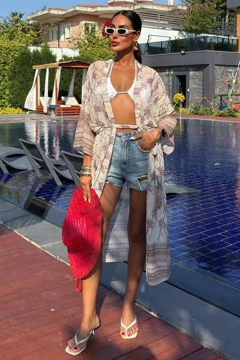 Sandra Desenli Şifon Kimono