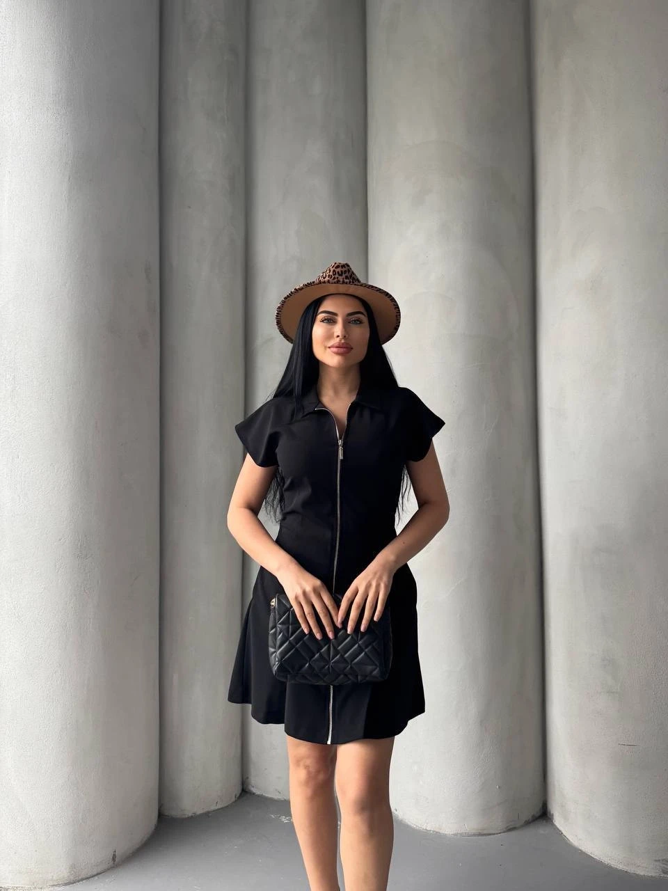 Scuba Krep Fermuarlı Elbise Siyah