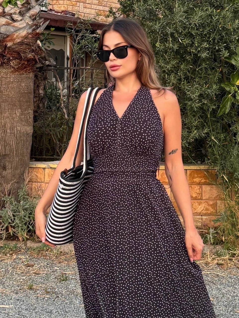 Şifon Desenli Uzun Elbise