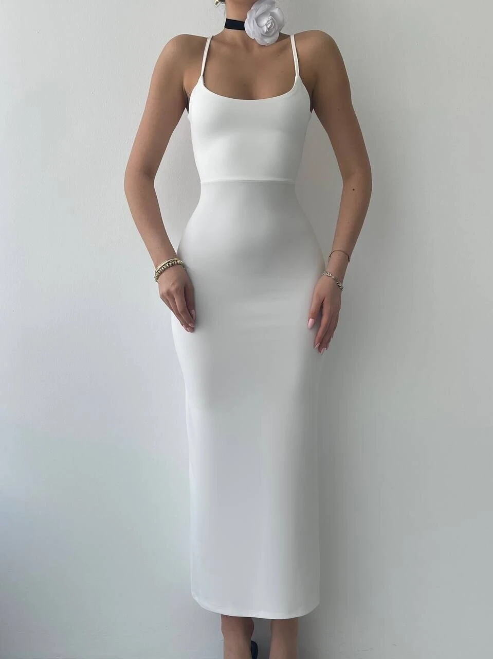 Sırt Bağlama Detay Elbise Ekru