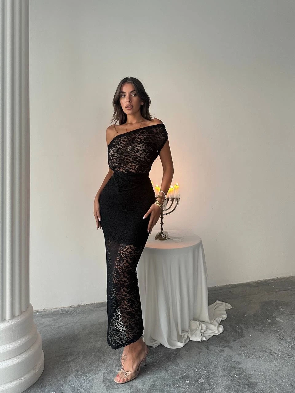 Sırt Bağlama Detay Tasarım Güpür Takım Siyah