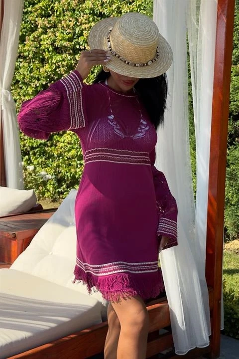 Sırt Dekolte Bağlamalı İspanyol Kol Triko Elbise