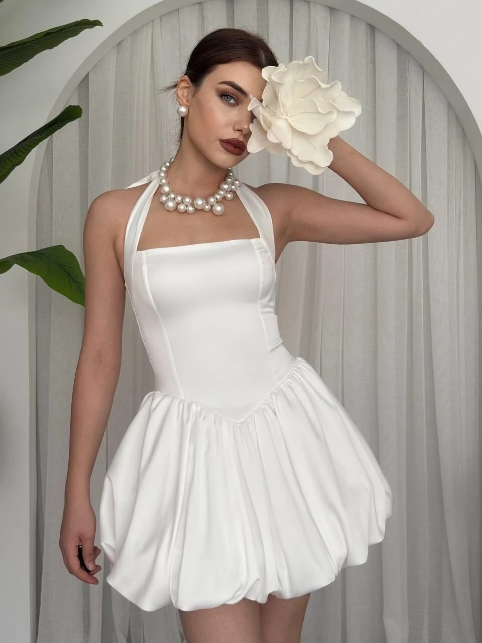 Slim Mini Elbise Beyaz