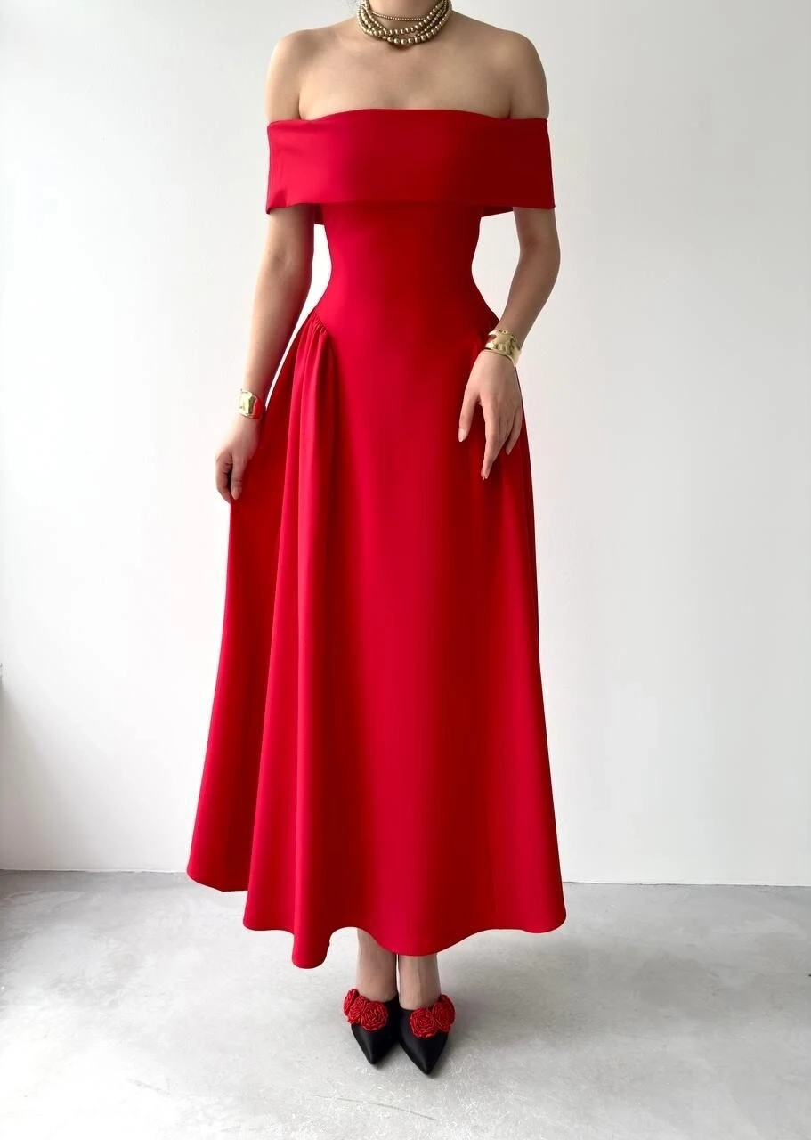 Stars Straplez Elbise Kırmızı