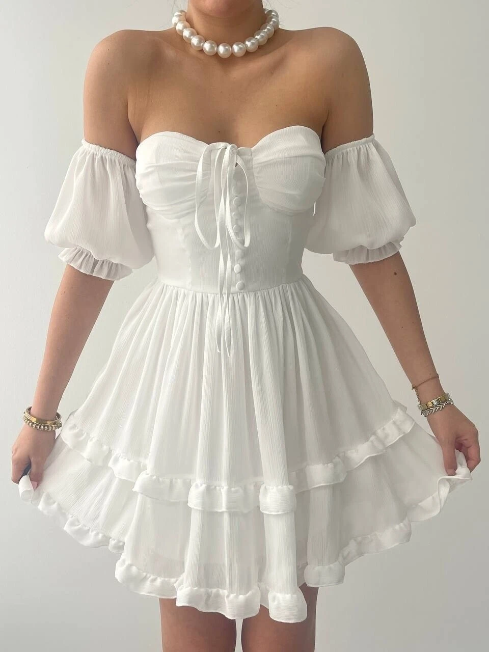 Vingo Mini Elbise Beyaz