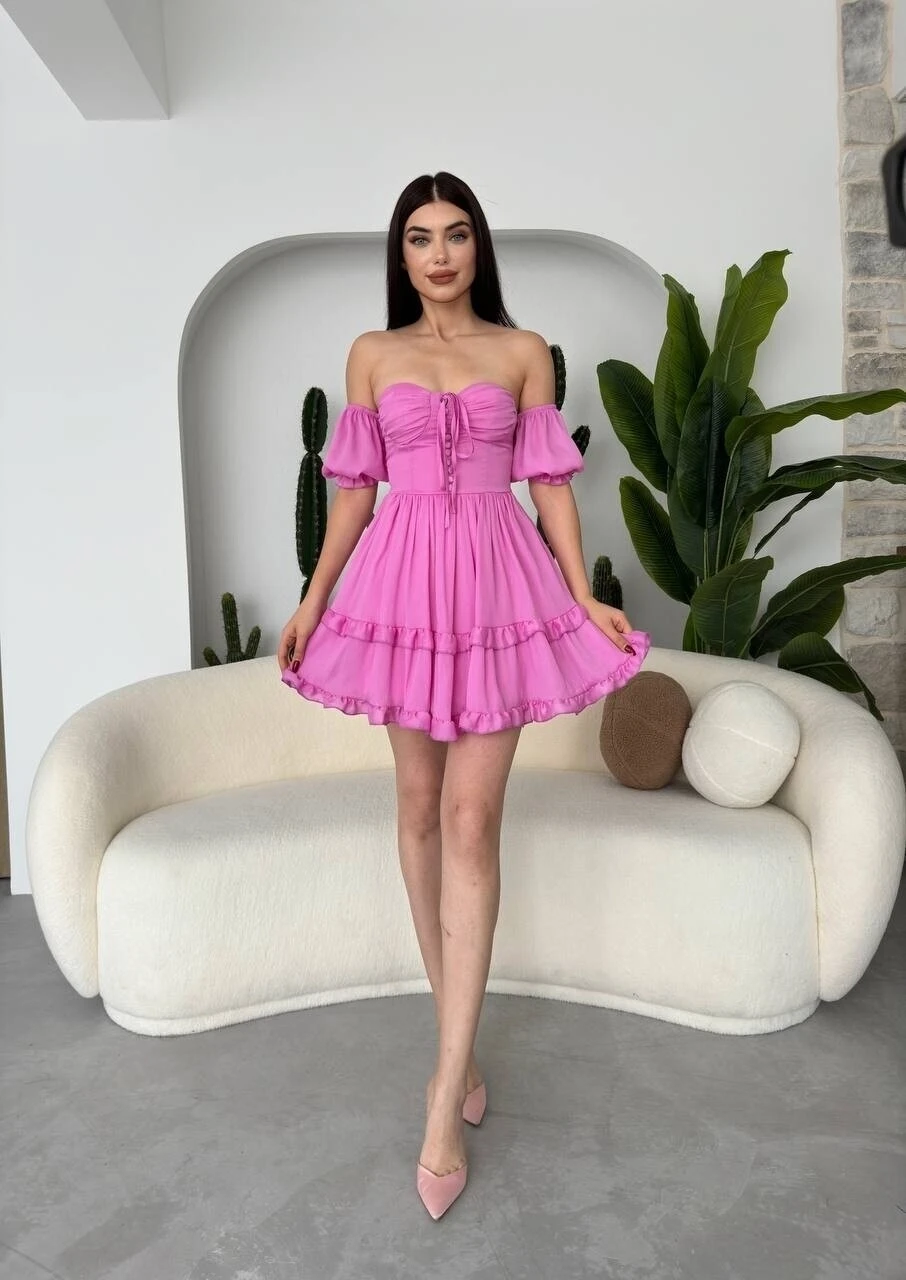 Vingo Mini Elbise Pembe