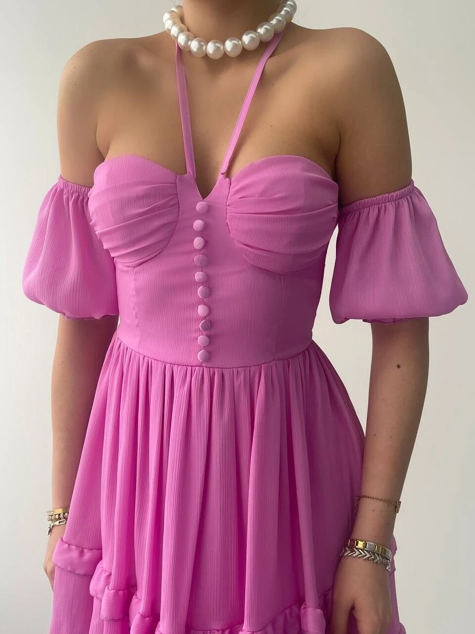 Vingo Mini Elbise Pembe