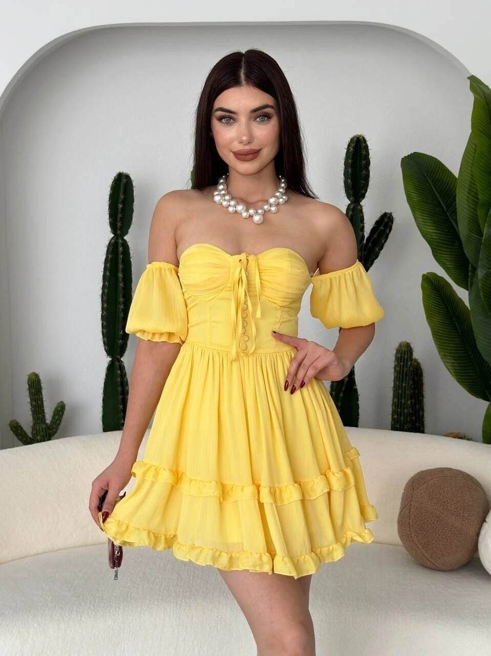 Vingo Mini Elbise Sarı