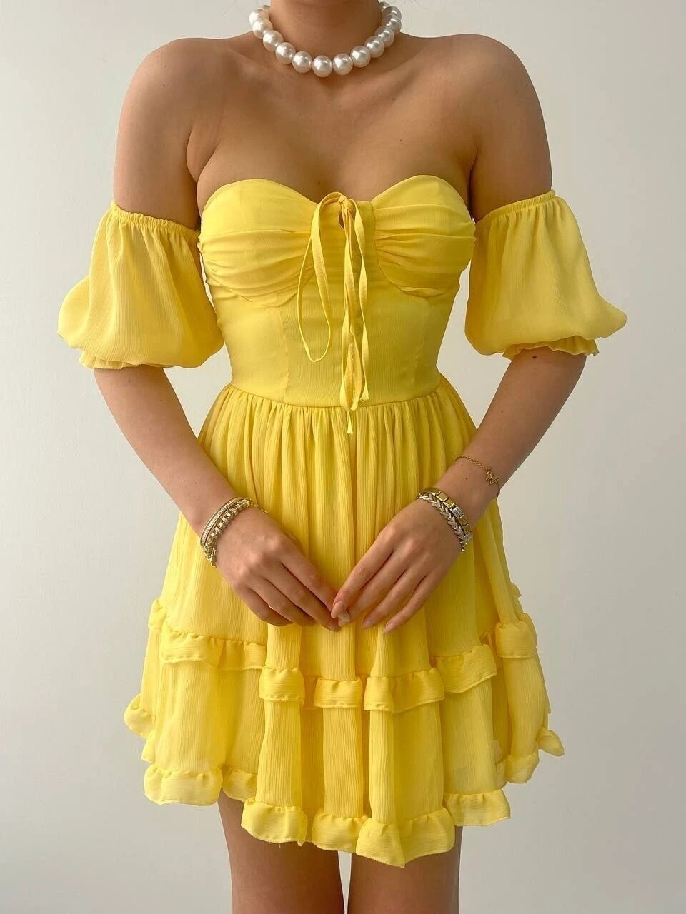 Vingo Mini Elbise Sarı