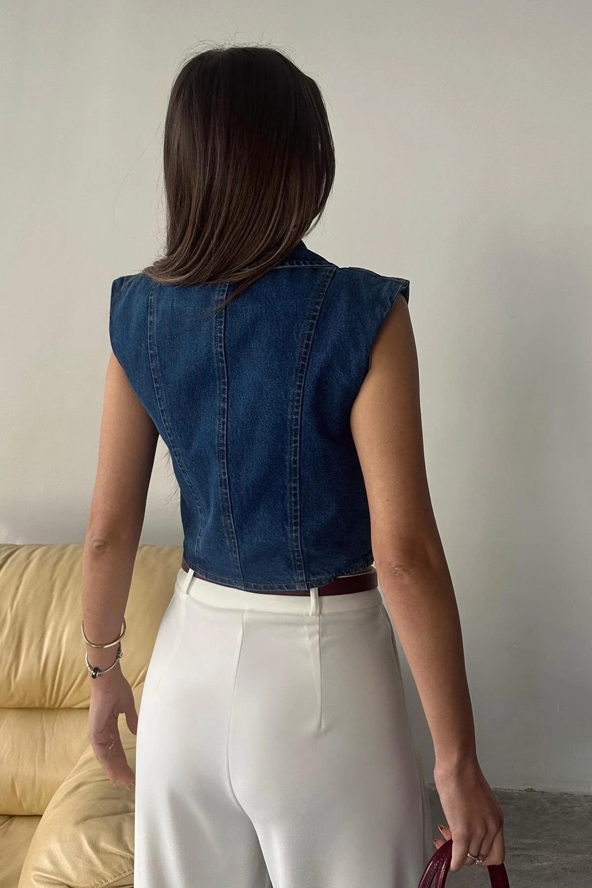 Yaka Detaylı Denim Crop