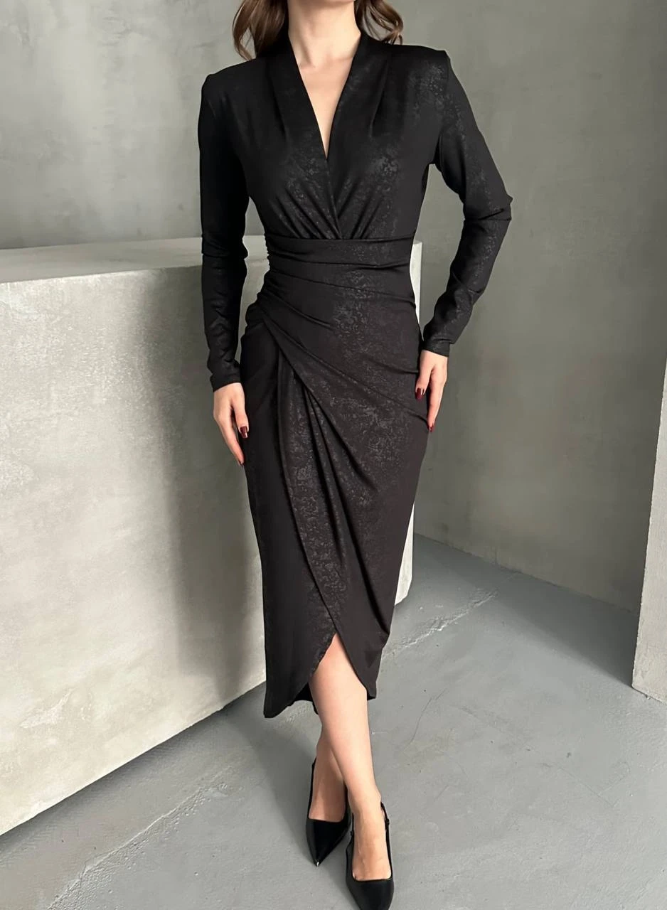 Yakma Deri Desen Elbise