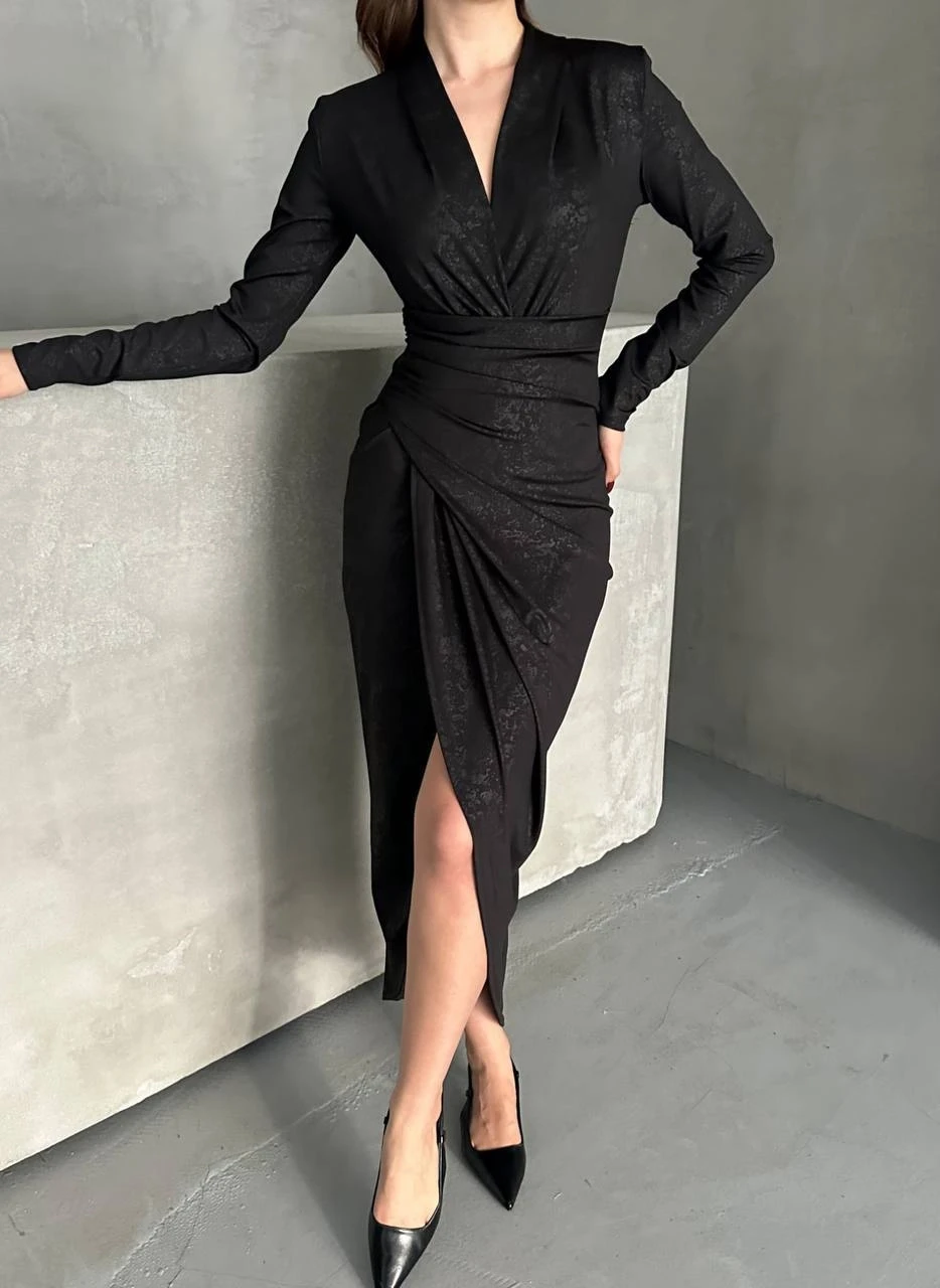 Yakma Deri Desen Elbise