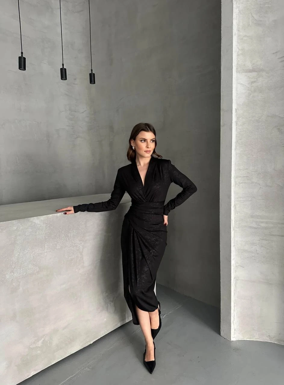 Yakma Deri Desen Elbise