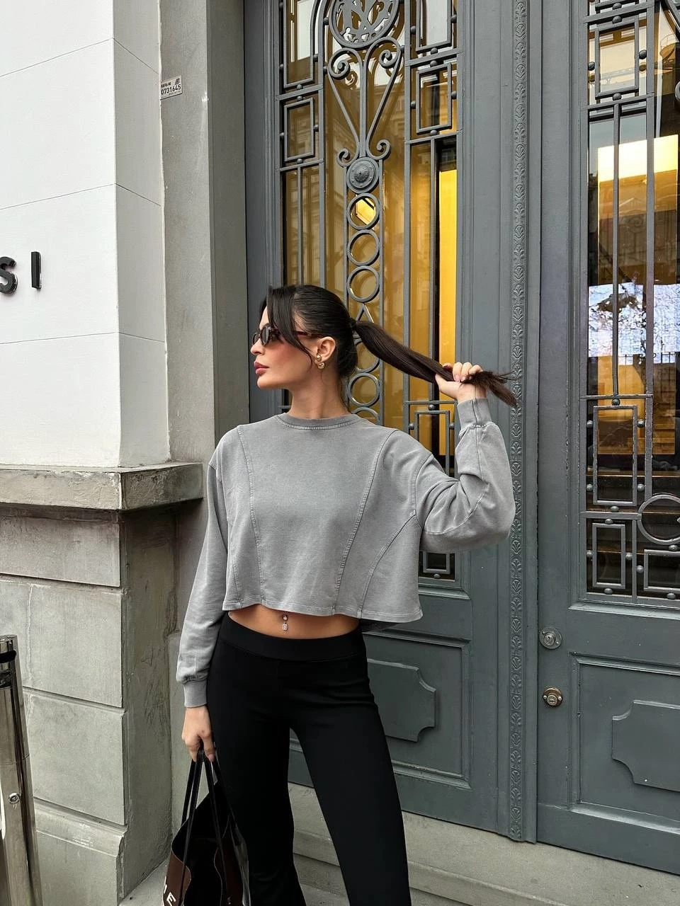 Yıkamalı Modal Crop Sweatshirt