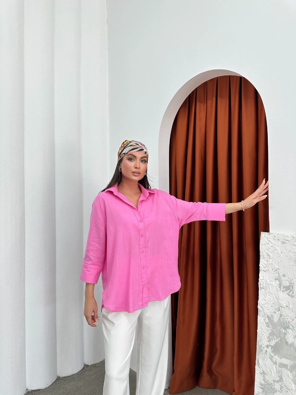 Yıkamalı Pamuk Keten Gömlek Pembe