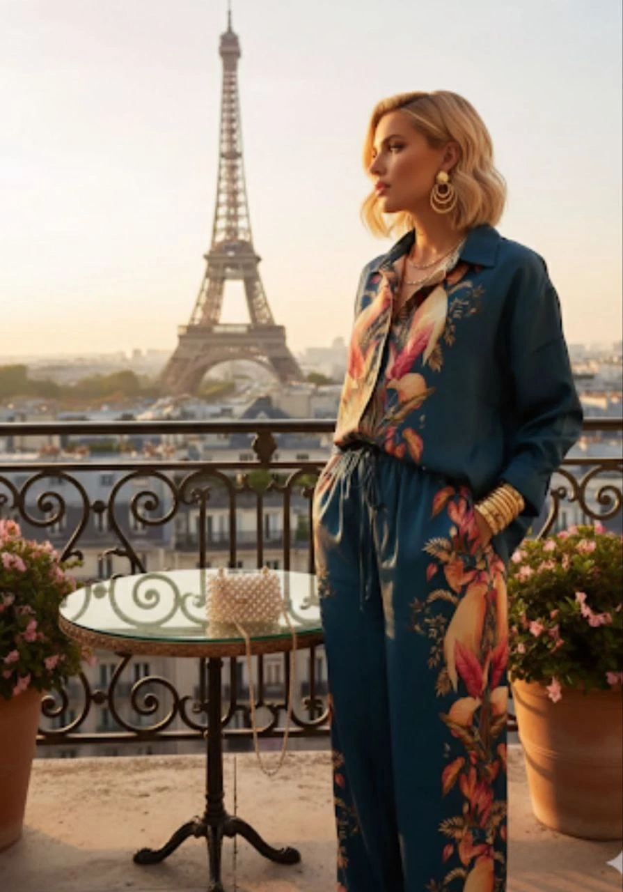 Zimmrman Desen Modal Saten Takım Mavi